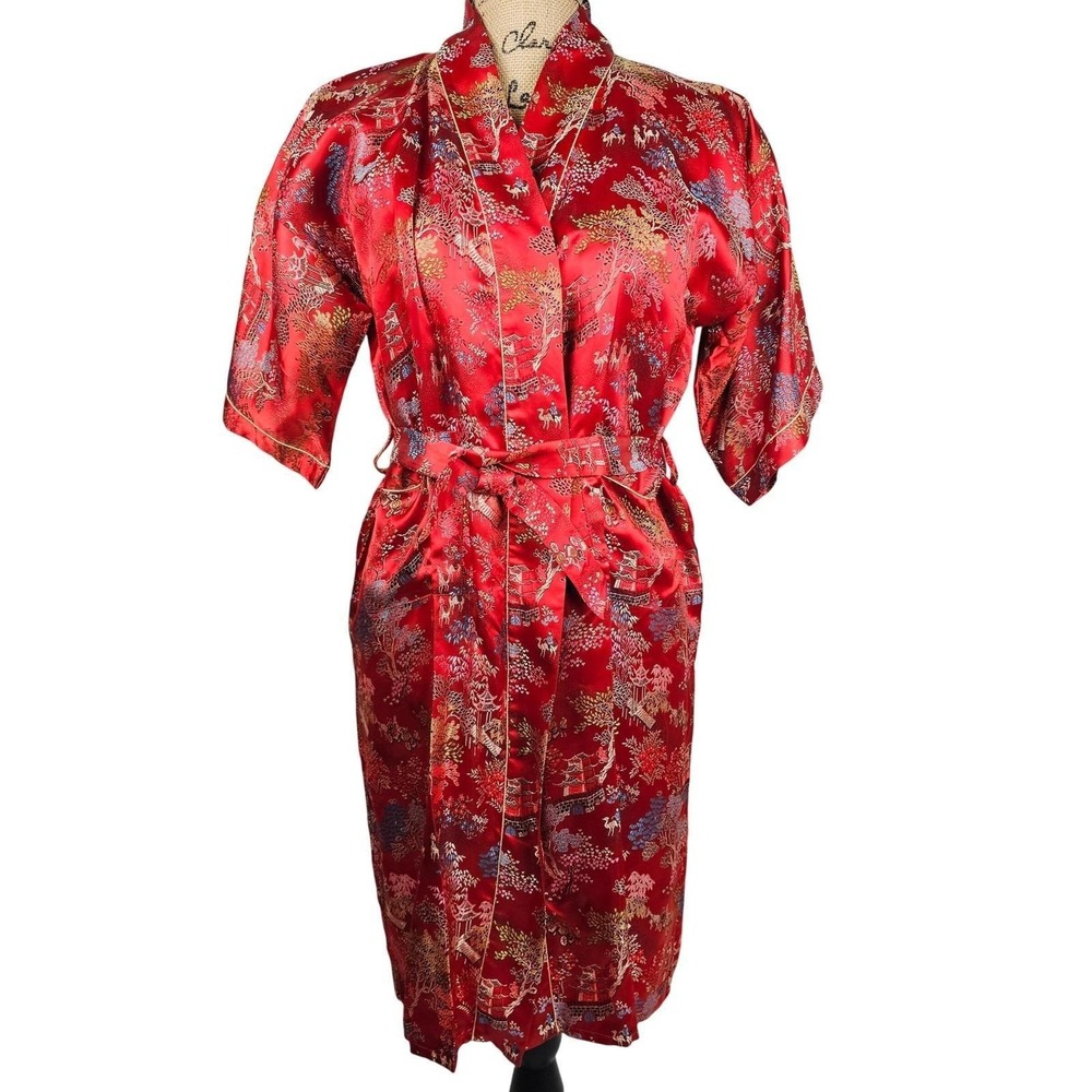 VTG‎ Solz Squirrel Red Asian Oriental Chinese Robe Kimono Dragon Women's Size 12
